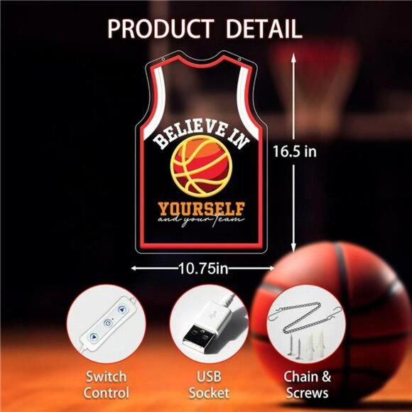 Basketball Jersey Neon Sign Wall Decor LED Light for Bedroom Game Room Bar - Picture 6 of 7